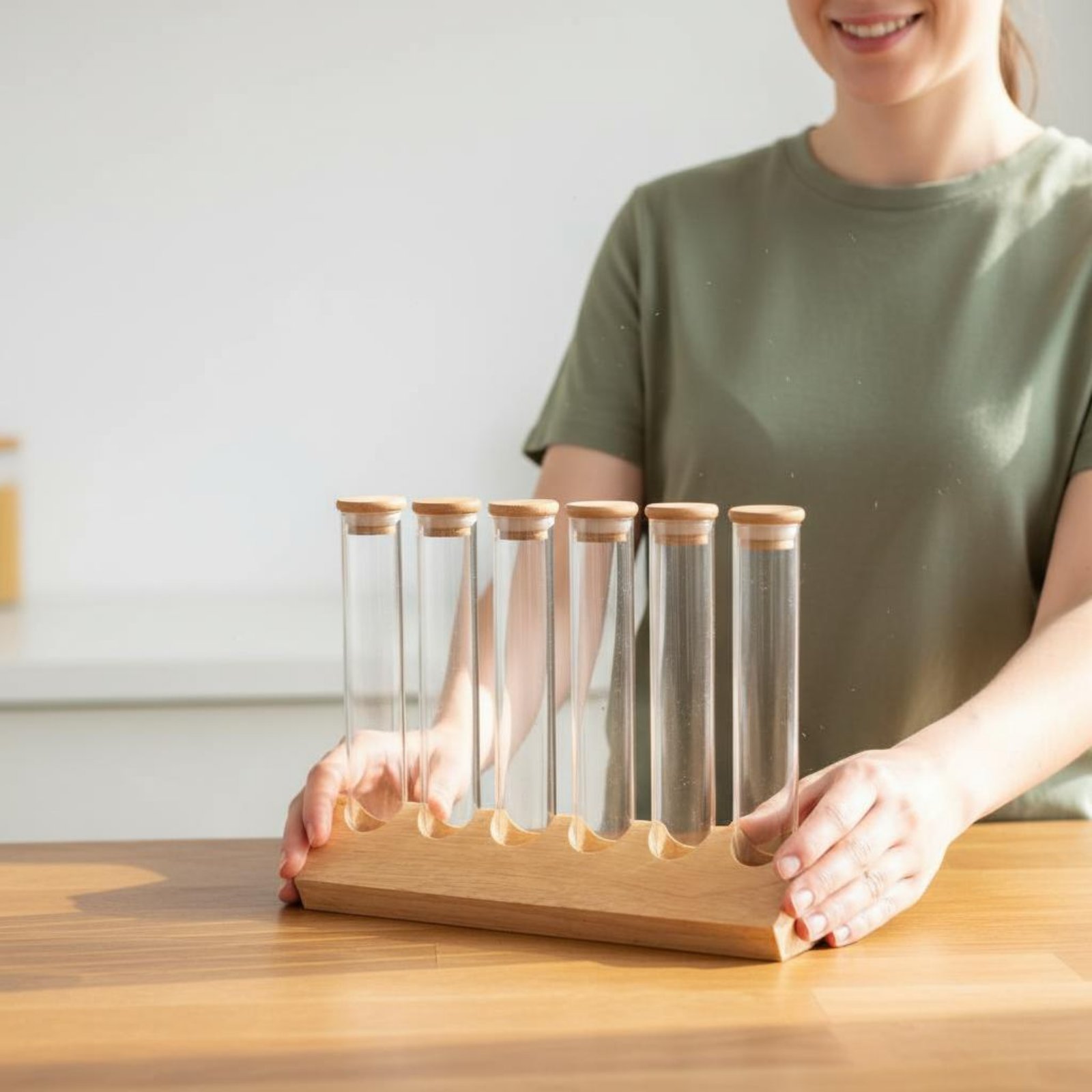 Display Stand Wood - Juego de Recipientes de Vidrio con